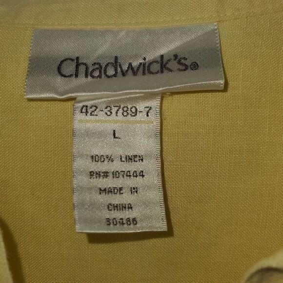 Chadwicks Band Collar Long Sleeve Button Up 100% Linen Blouse Yellow Size Large - Picture 11 of 12